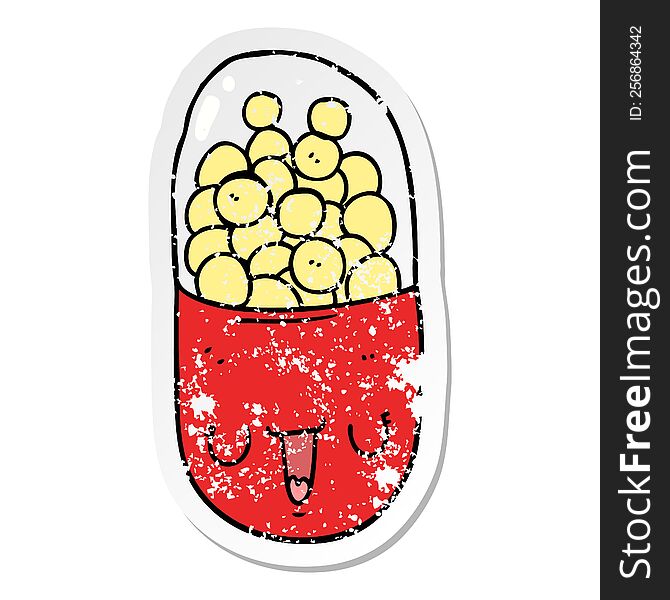 distressed sticker of a cartoon medical pill