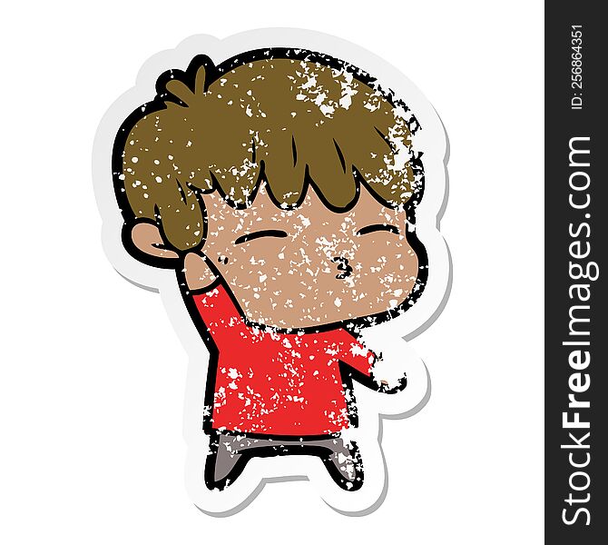 Distressed Sticker Of A Cartoon Curious Boy