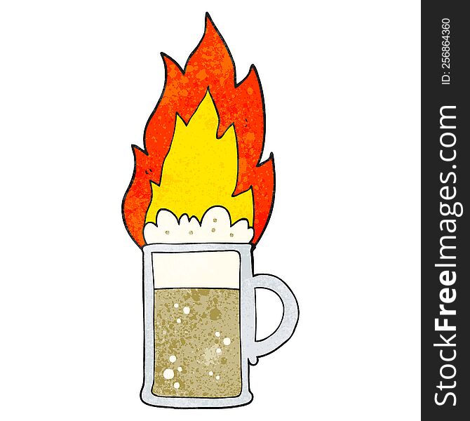 freehand textured cartoon flaming tankard of beer
