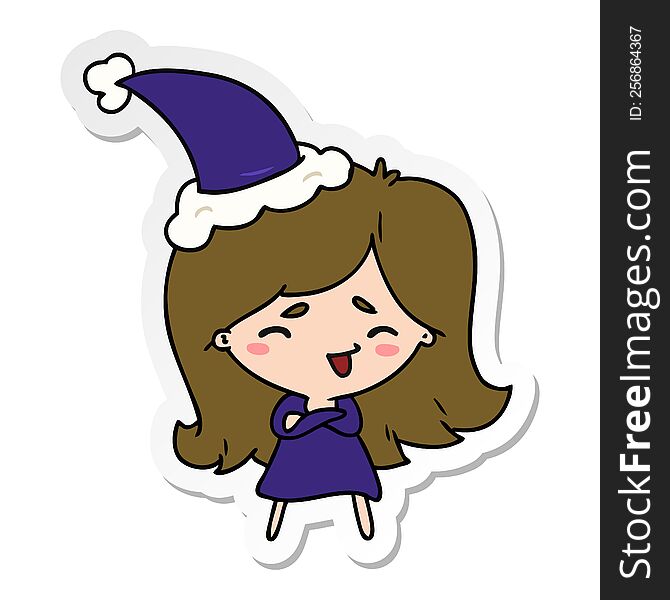 Christmas Sticker Cartoon Of Kawaii Girl