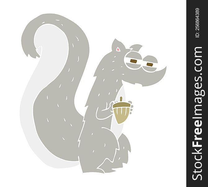 flat color illustration of squirrel with nut. flat color illustration of squirrel with nut