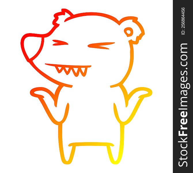 Warm Gradient Line Drawing Angry Polar Bear Cartoon Shrugging Shoulders