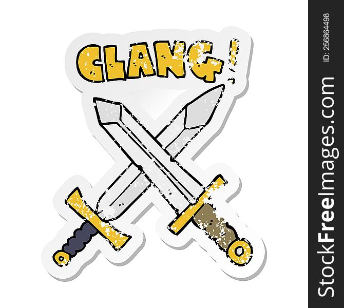distressed sticker of a cartoon sword fight