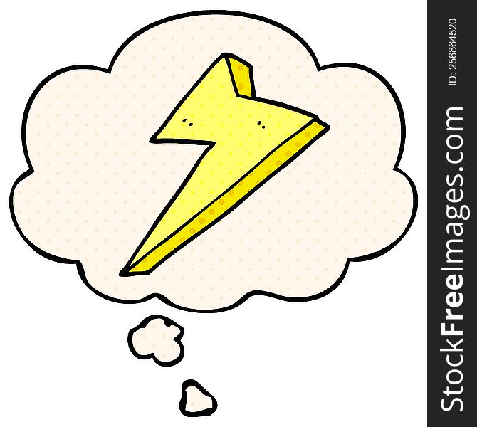 cartoon lightning with thought bubble in comic book style