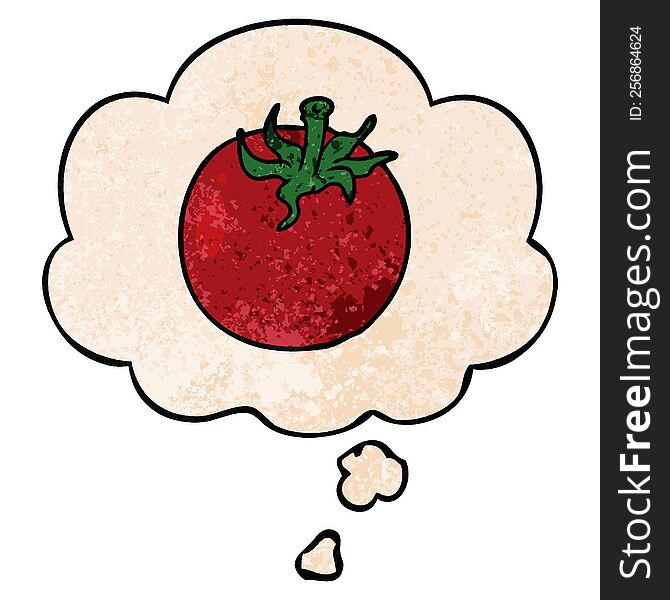 Cartoon Tomato And Thought Bubble In Grunge Texture Pattern Style