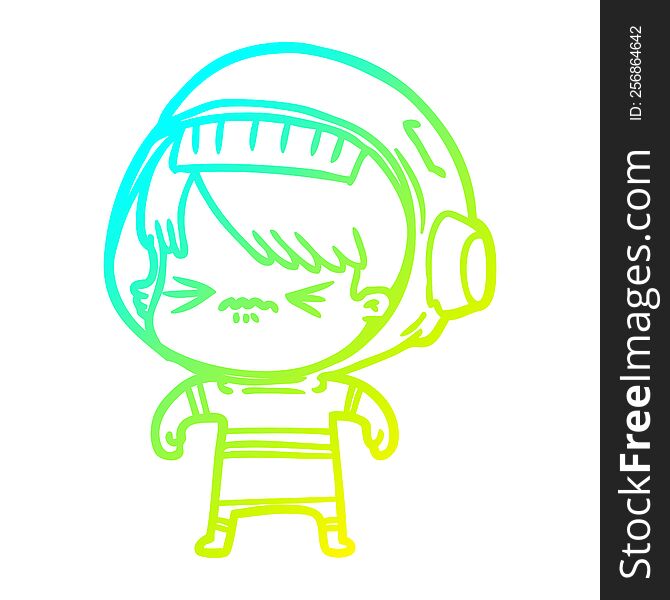 Cold Gradient Line Drawing Angry Cartoon Space Girl