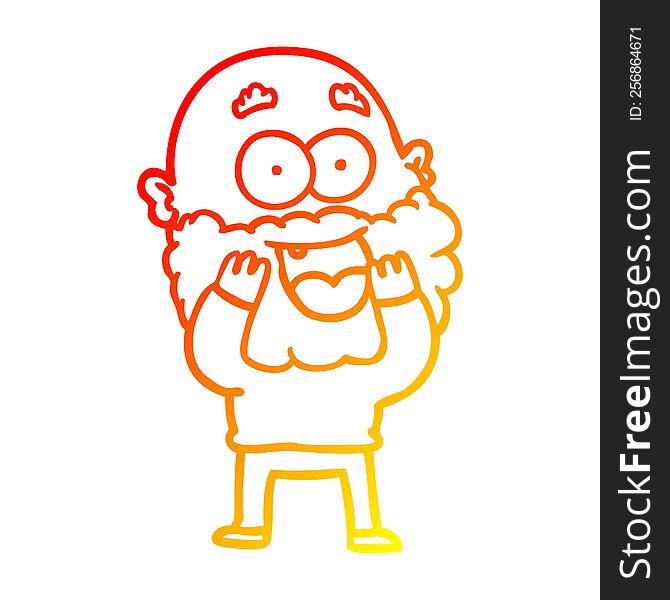 warm gradient line drawing of a cartoon crazy happy man with beard gasping