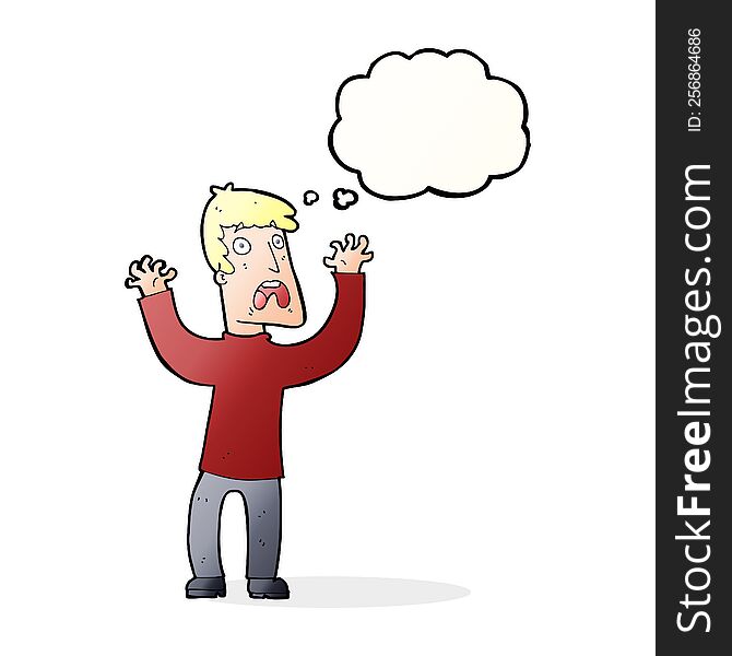 Cartoon Frightened Man With Thought Bubble