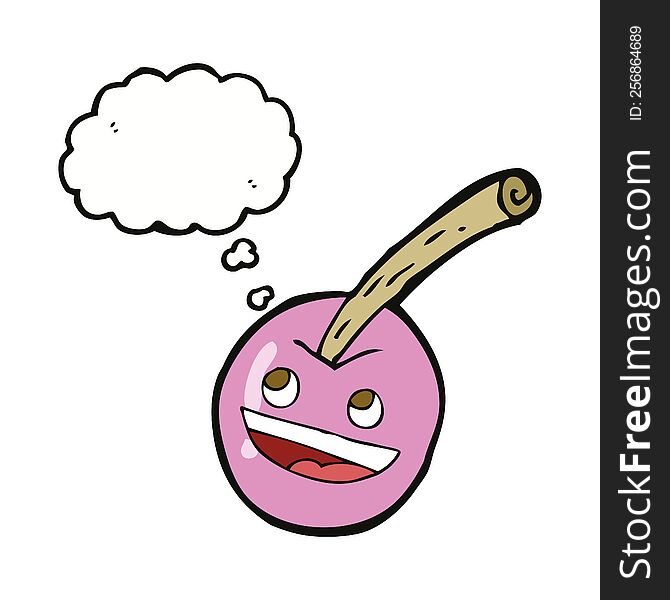 cartoon pink cherry symbol with thought bubble