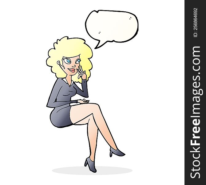 cartoon office woman sitting with speech bubble