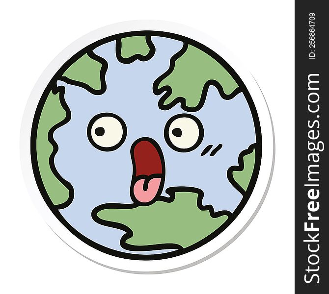 sticker of a cute cartoon planet earth