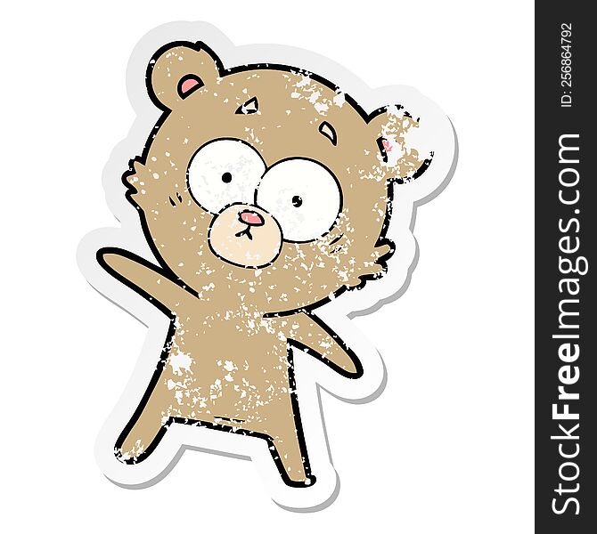 Distressed Sticker Of A Surprised Bear Cartoon