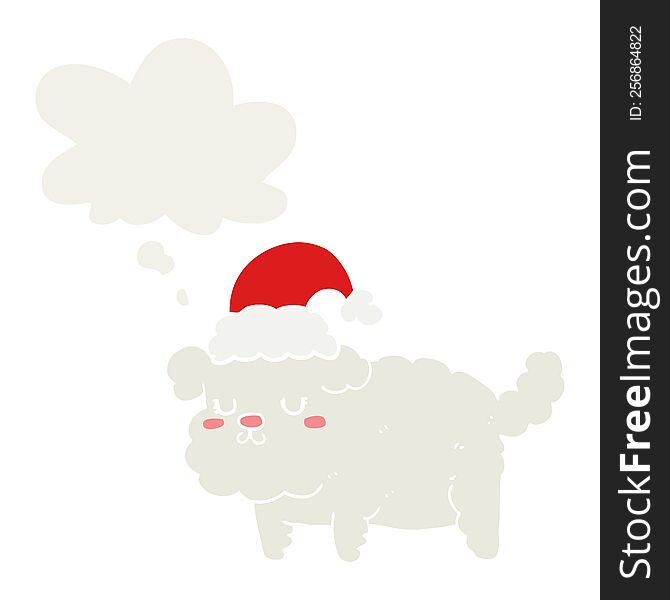 cute christmas dog with thought bubble in retro style