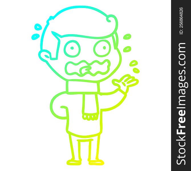 Cold Gradient Line Drawing Cartoon Man Totally Stressed Out