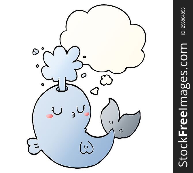 Cartoon Whale Spouting Water And Thought Bubble In Smooth Gradient Style