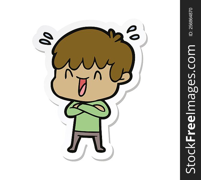 Sticker Of A Cartoon Laughing Boy