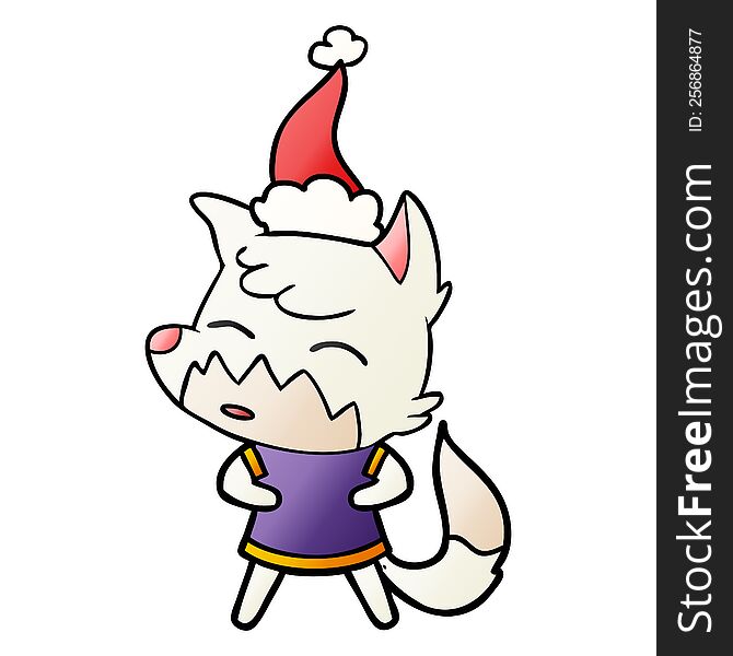 Gradient Cartoon Of A Fox Wearing Santa Hat