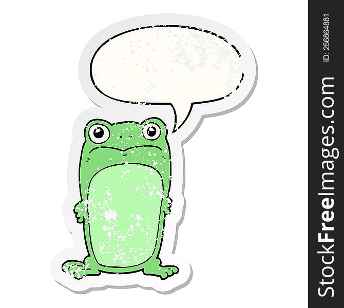 Cartoon Staring Frog And Speech Bubble Distressed Sticker