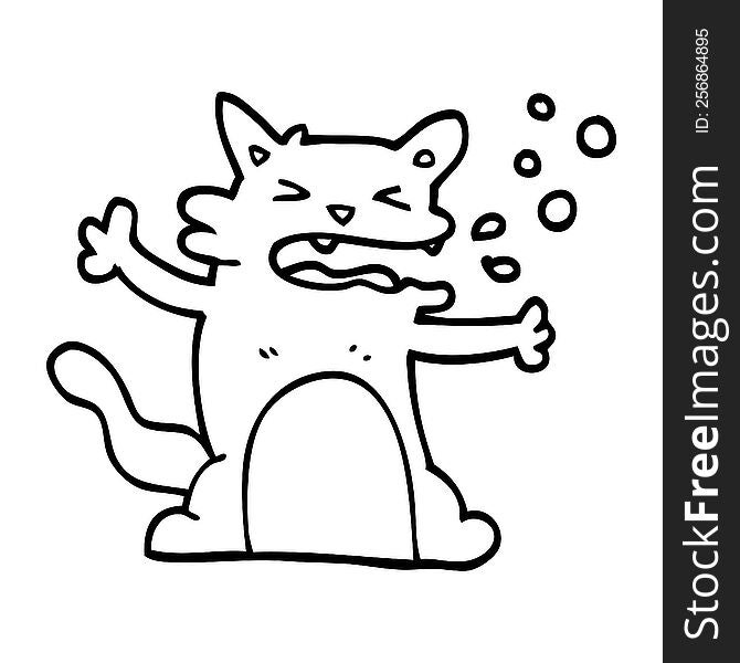 line drawing cartoon hiccuping cat