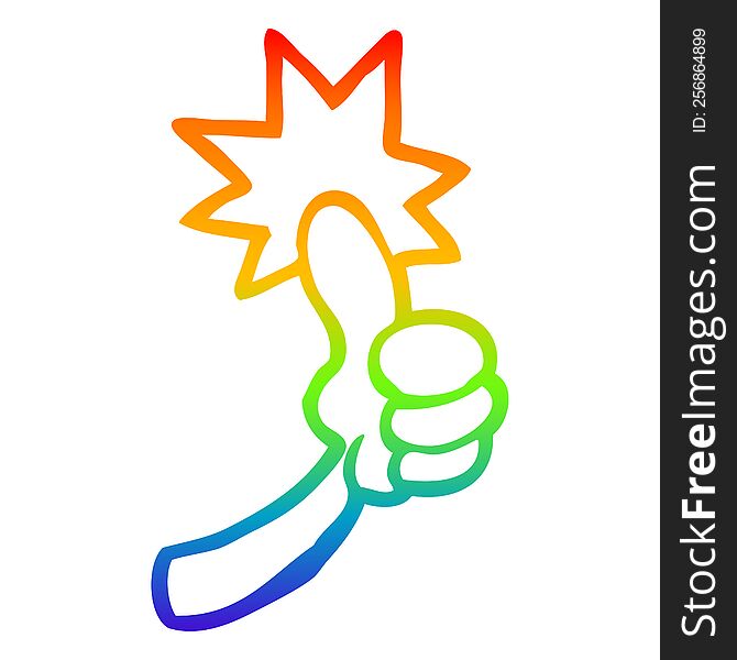rainbow gradient line drawing of a cartoon thumbs up sign