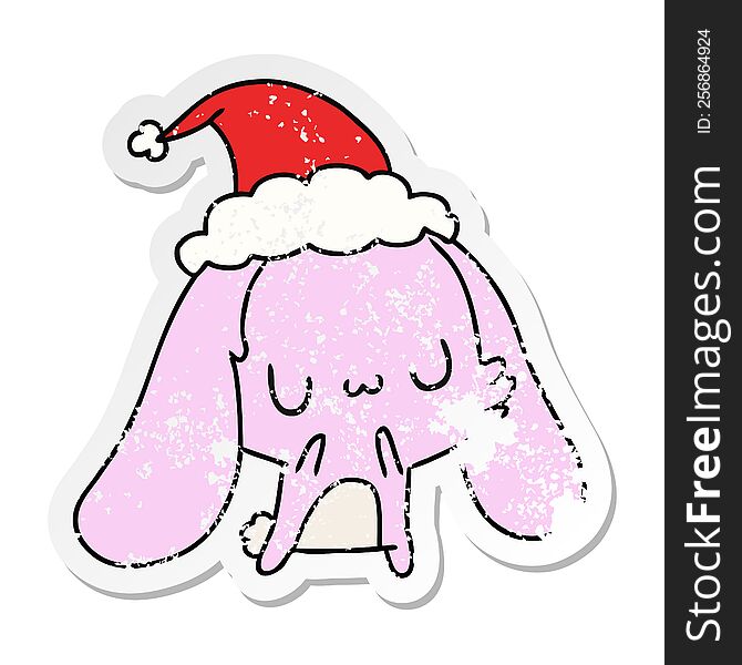 Christmas Distressed Sticker Cartoon Of Kawaii Rabbit