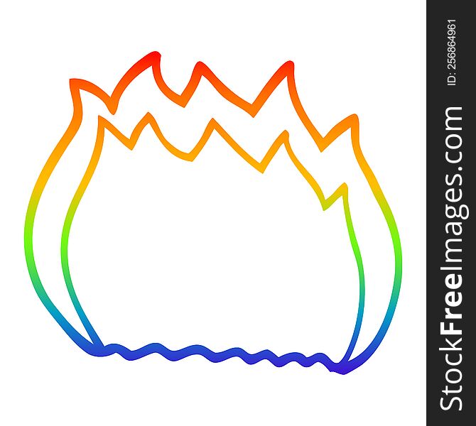 rainbow gradient line drawing of a cartoon blue flame