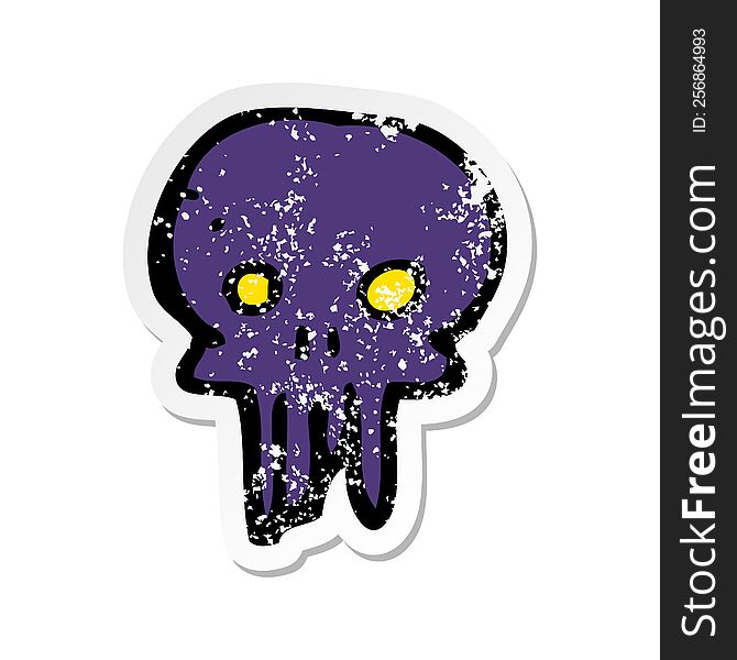 Retro Distressed Sticker Of A Cartoon Spooky Skull Symbol