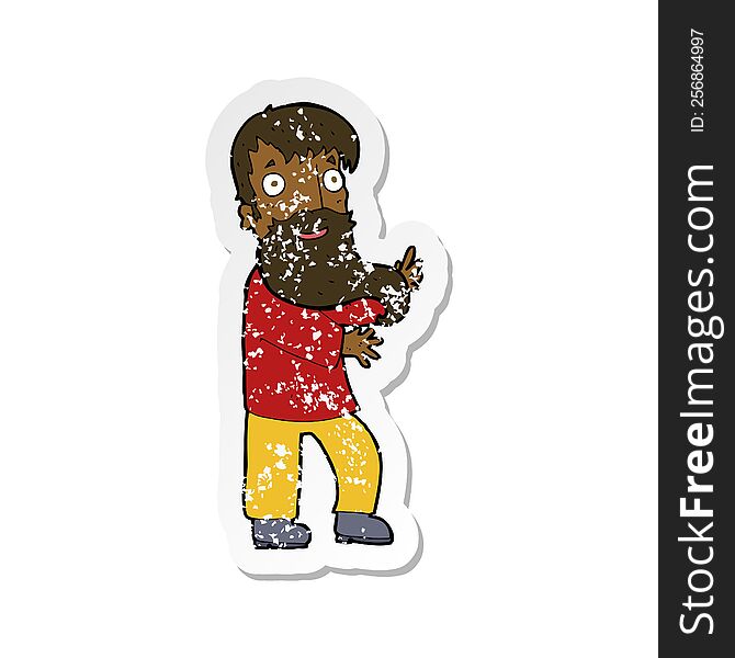 Retro Distressed Sticker Of A Cartoon Excited Bearded Man