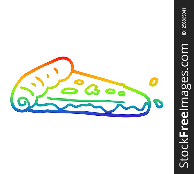 rainbow gradient line drawing of a cartoon pizza slice