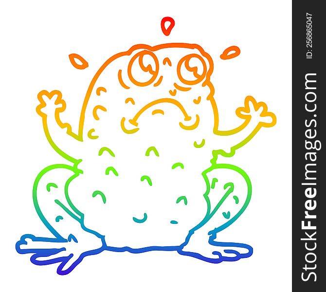 rainbow gradient line drawing of a cartoon nervous toad