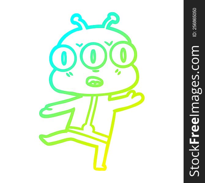 Cold Gradient Line Drawing Cartoon Three Eyed Alien