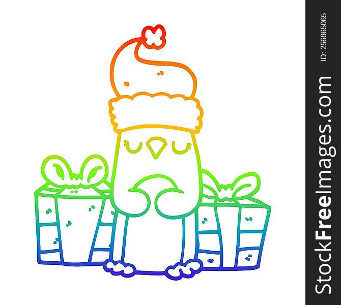 Rainbow Gradient Line Drawing Cute Christmas Penguin