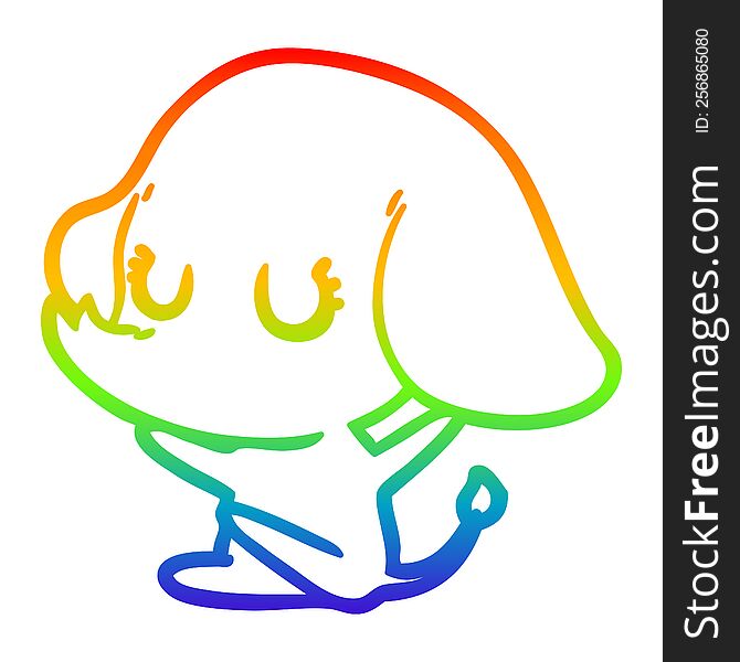 rainbow gradient line drawing of a cute cartoon elephant