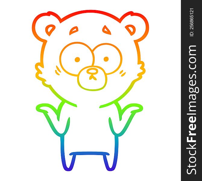 Rainbow Gradient Line Drawing Cartoon Bear Shrugging Shoulders
