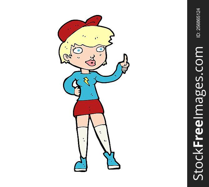 Cartoon Skater Girl Giving Thumbs Up Symbol