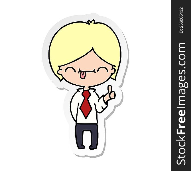 sticker cartoon of boy with thumb up