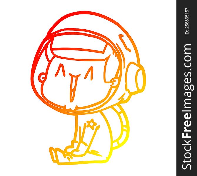 warm gradient line drawing of a happy cartoon astronaut sitting