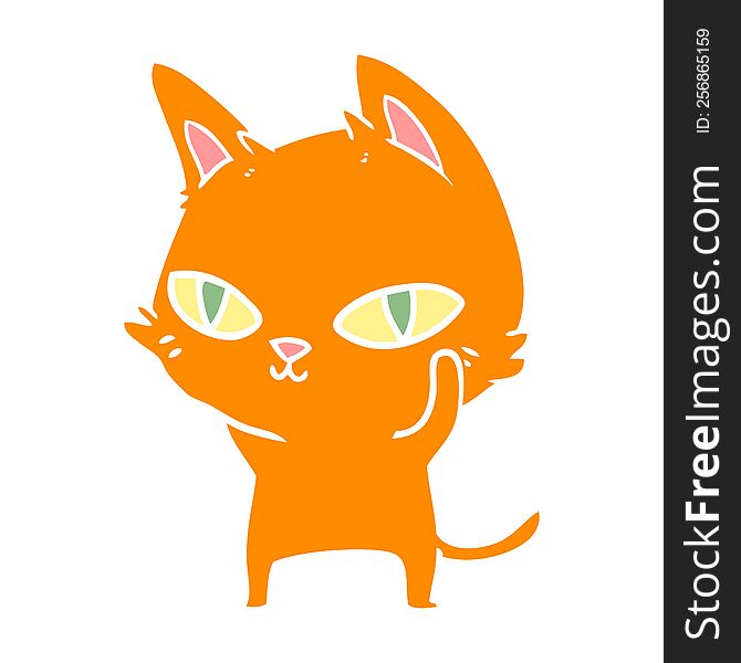flat color style cartoon cat with bright eyes