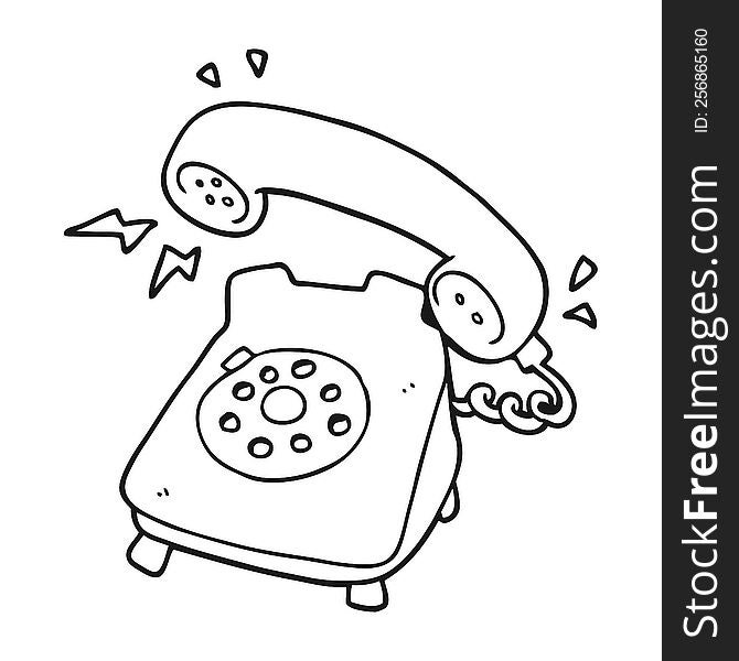 Black And White Cartoon Ringing Telephone