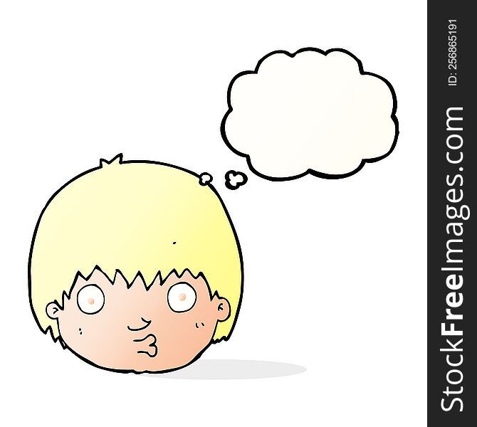cartoon curious boy with thought bubble