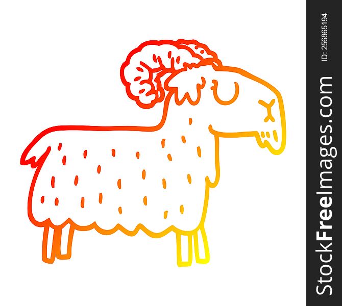 warm gradient line drawing of a cartoon stubborn goat