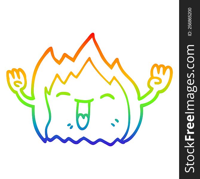 rainbow gradient line drawing of a cartoon happy gas flame