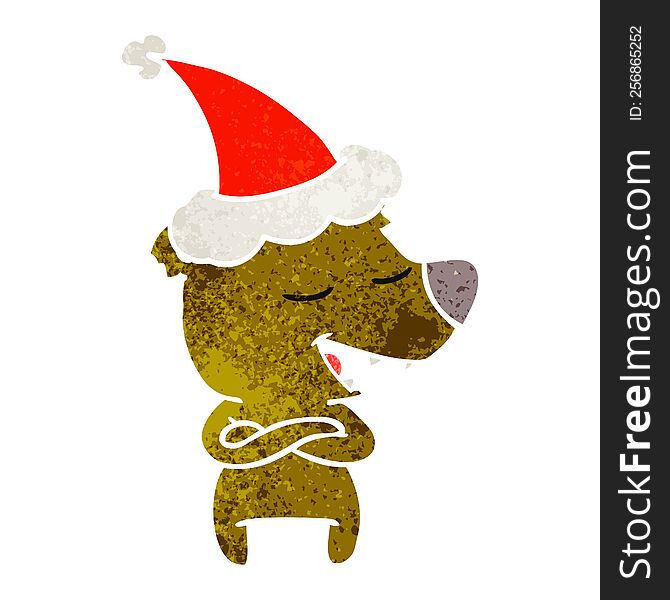 Retro Cartoon Of A Bear Wearing Santa Hat
