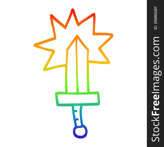 Rainbow Gradient Line Drawing Cartoon Sword