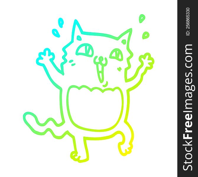 Cold Gradient Line Drawing Cartoon Crazy Excited Cat