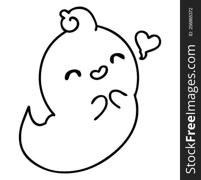 line doodle of a cute ghost in love. line doodle of a cute ghost in love