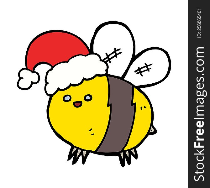 Cute Cartoon Bee Wearing Christmas Hat