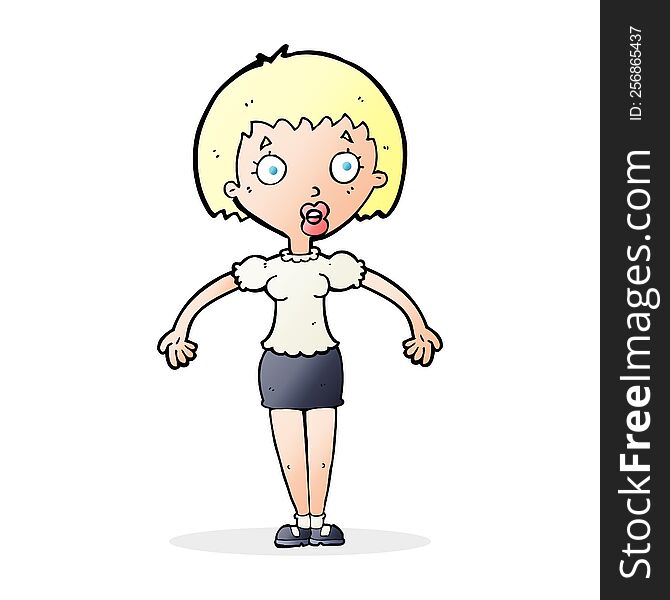 Cartoon Confused Woman Shrugging Shoulders