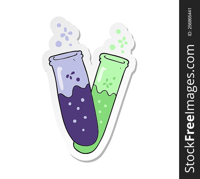 sticker of a cartoon chemicals in test tubes