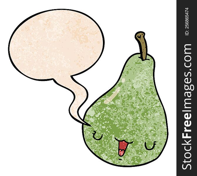 Cartoon Pear And Speech Bubble In Retro Texture Style